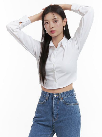 slim-fit-crop-collar-shirt-oo416 / White