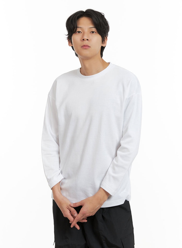 mens-basic-oversize-long-sleeve-tee-white-iy402 / White