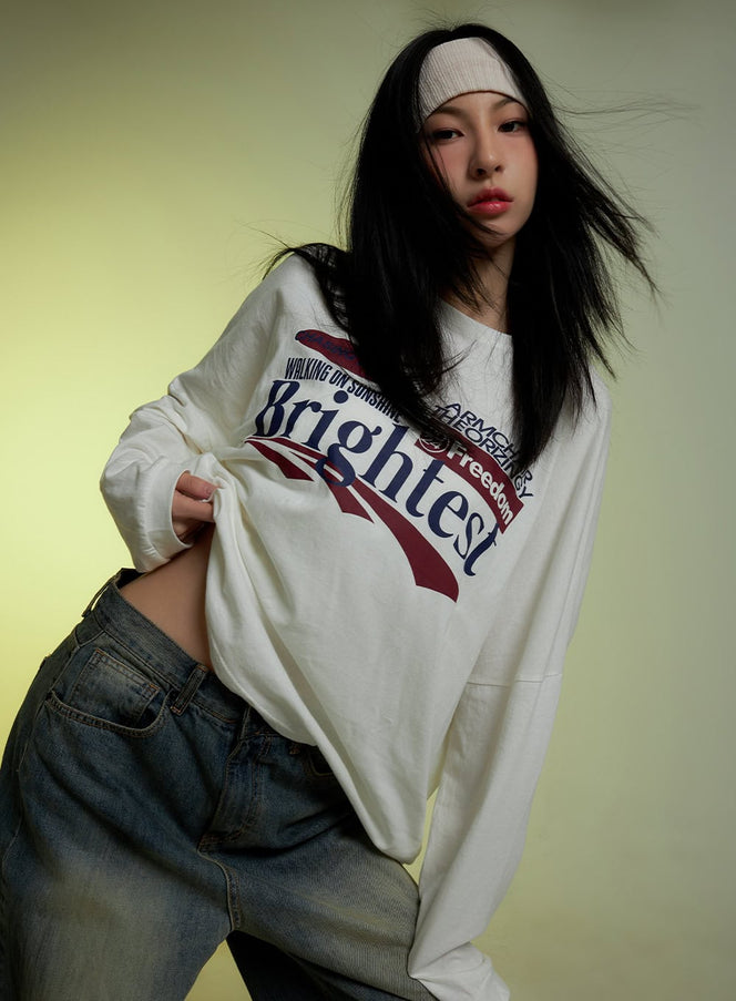 oversize-graphic-long-sleeve-t-shirt-co425 / White