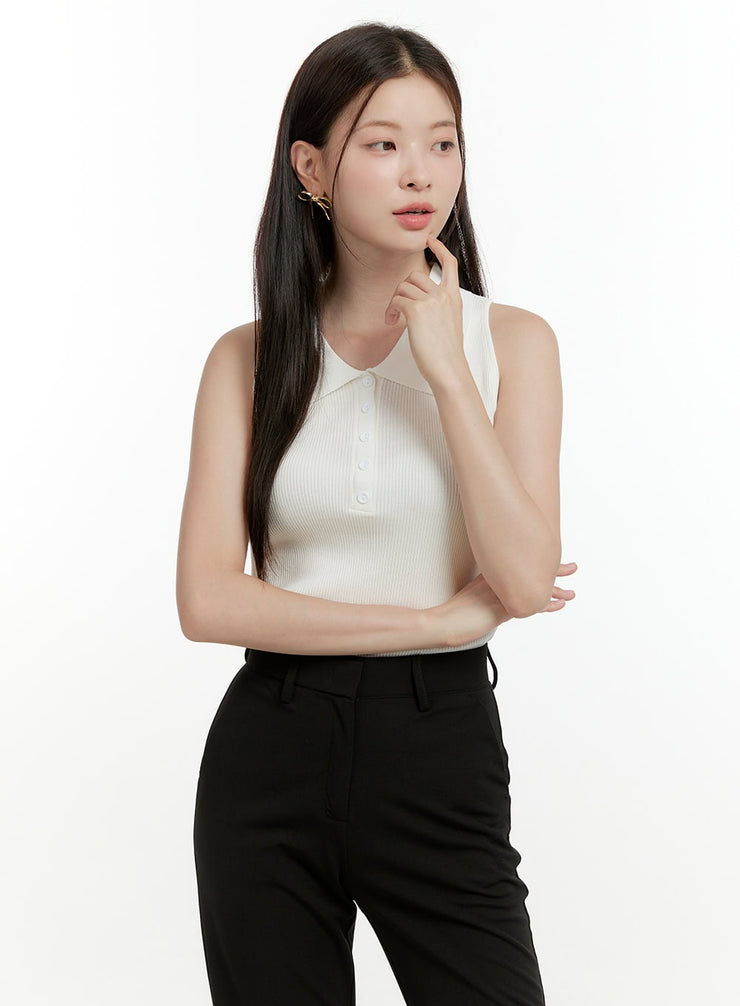 buttoned-collar-sleeveless-top-ol423 / White