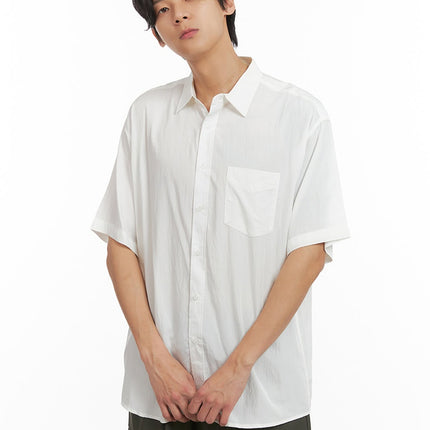 mens-buttoned-collar-short-sleeve-shirt-iy410 / White