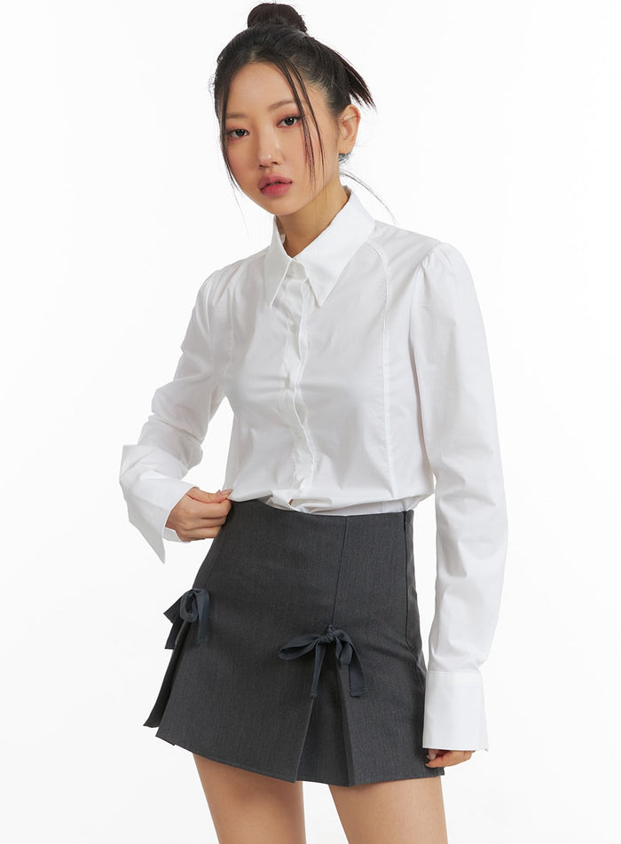 solid-button-up-shirt-cj429 / White