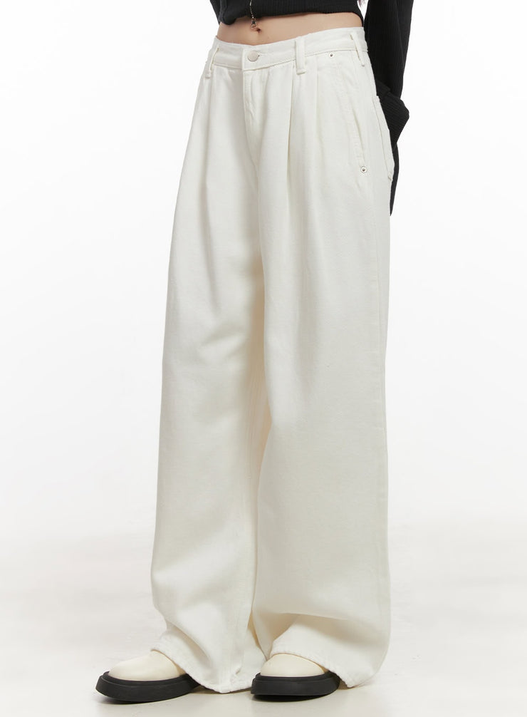 pintuck-cotton-wide-leg-trousers-cd430 / White