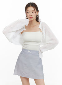 ribbon-detail-sheer-sweater-bolero-oy421 / White