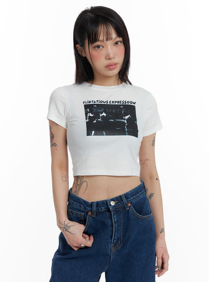 graphic-crop-tee-if423 / White