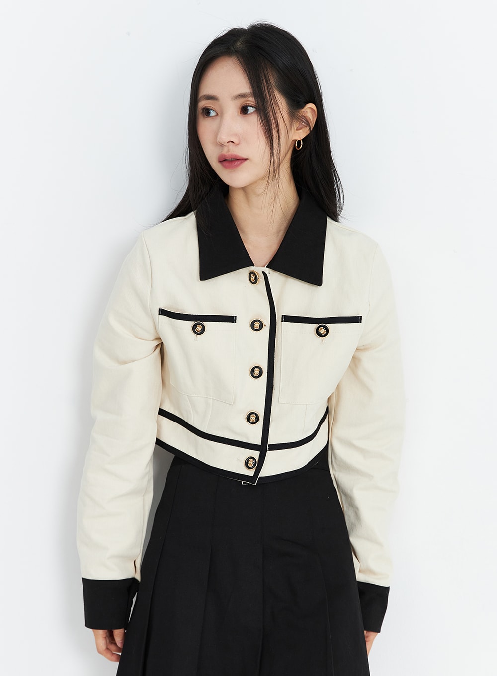 two-color-buttoned-jacket-oo323 / Beige