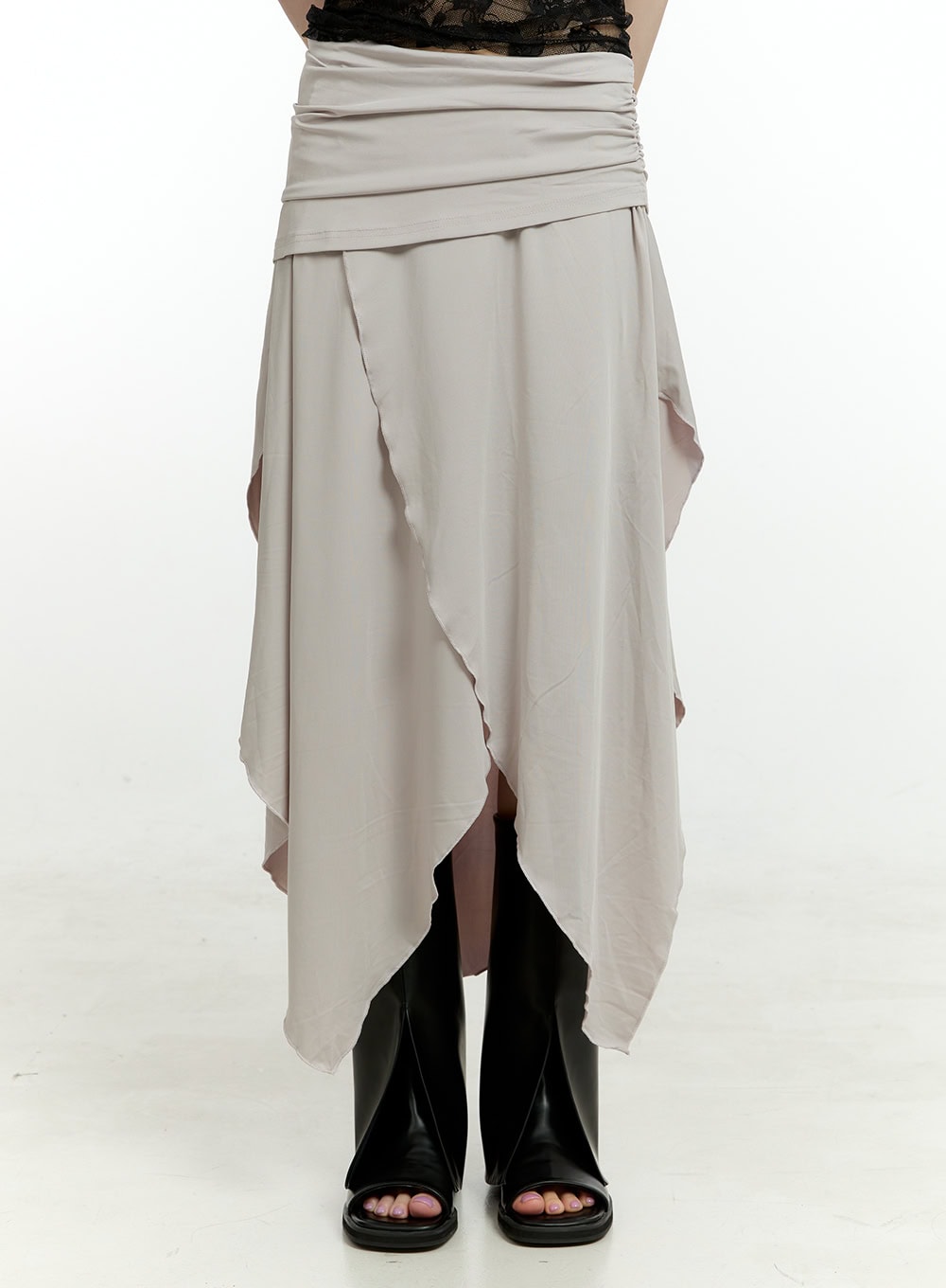 asymmetrical-frill-maxi-skirt-cl426 / Beige
