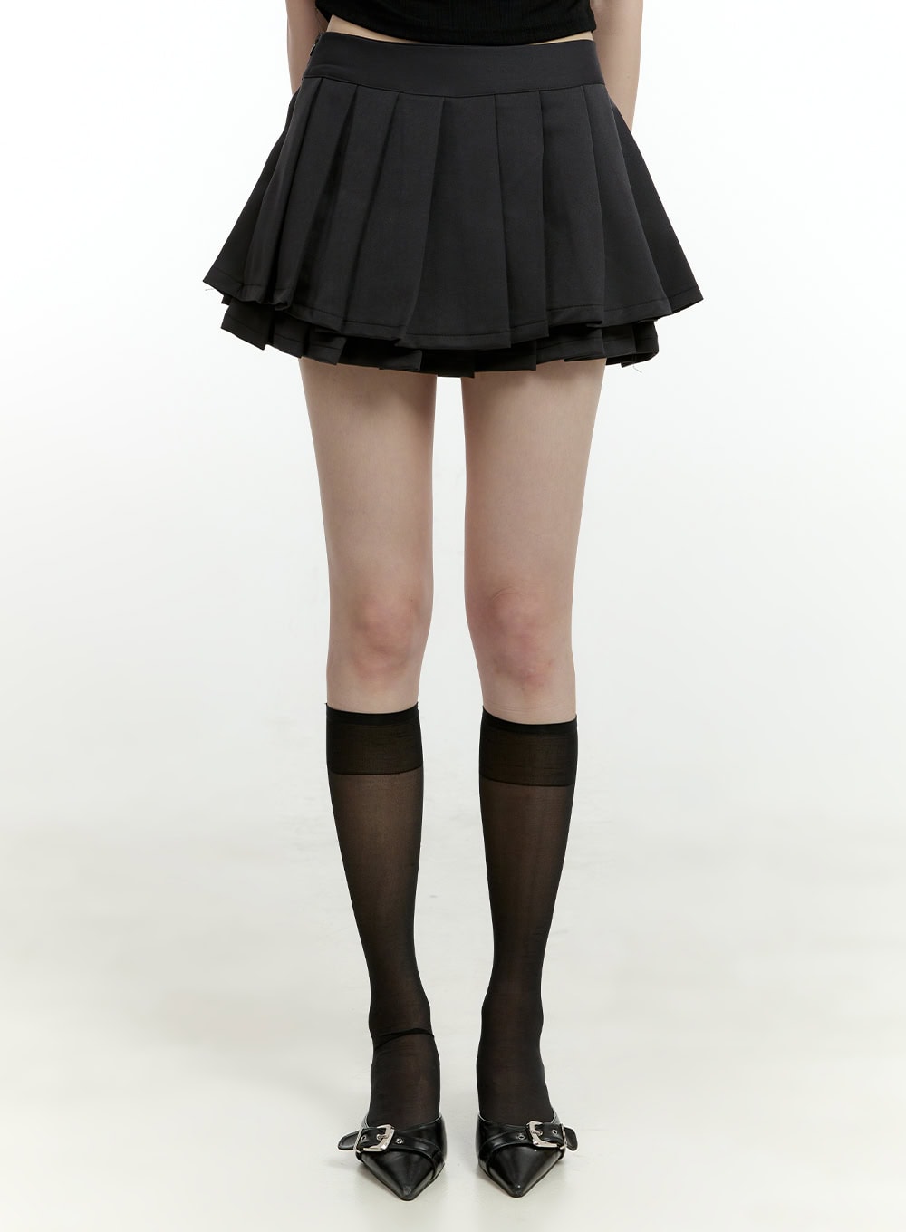 pleated-layered-mini-skirt-cl426 / dark gray