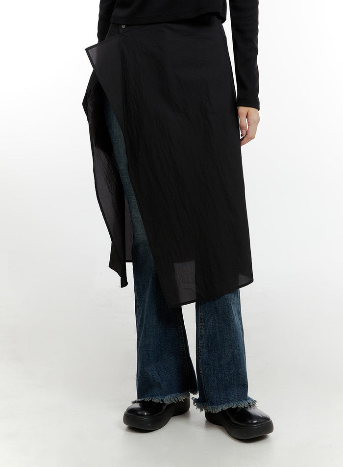 sheer-wrap-midi-skirt-cm429 / Black