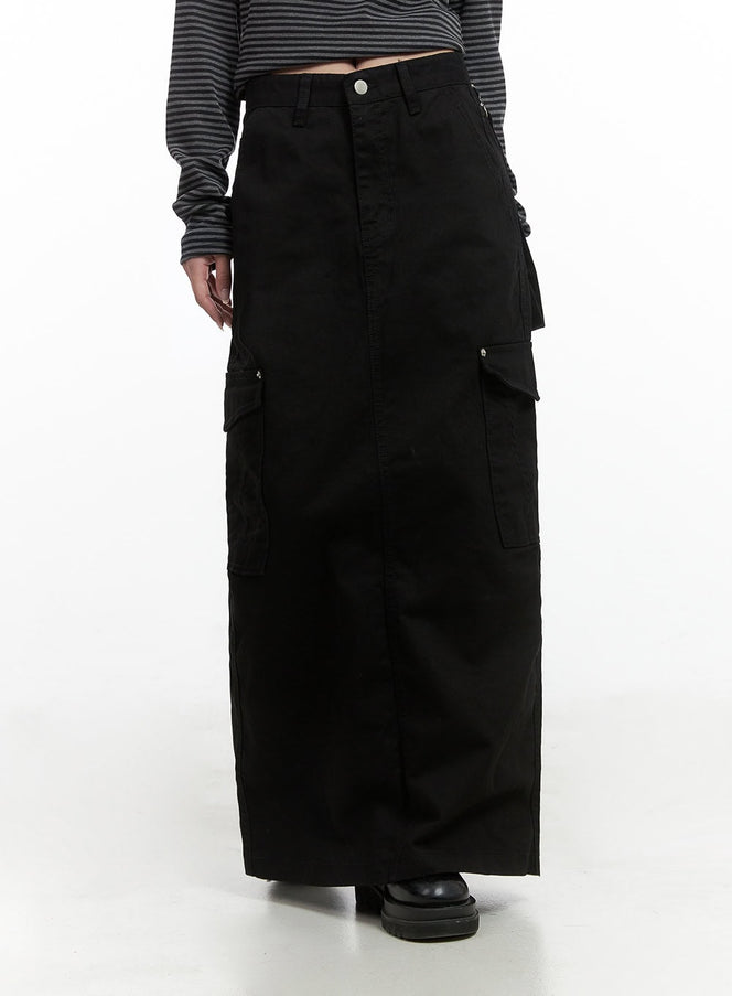 cargo-chic-cotton-maxi-skirt-cs430 / Black