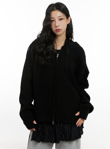 oversized-knit-hooded-sweater-cn416 / Black