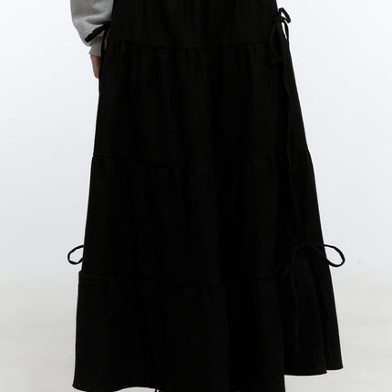 ribbon-detail-flared-maxi-skirt-cd424 / Black