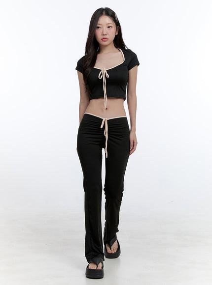 ribbon-crop-top-yoga-pants-set-cg414 / Black