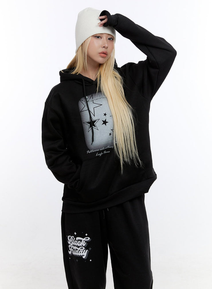 oversized-star-graphic-hoodie-co422 / Black