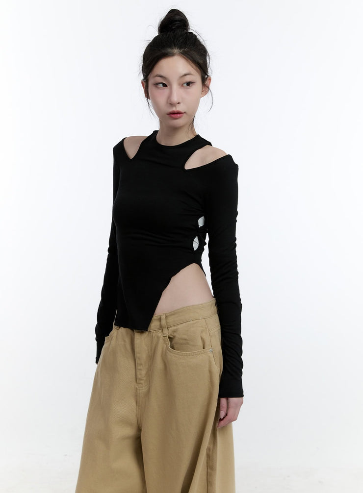 Shoulder Cut-Out Crop Top CJ521