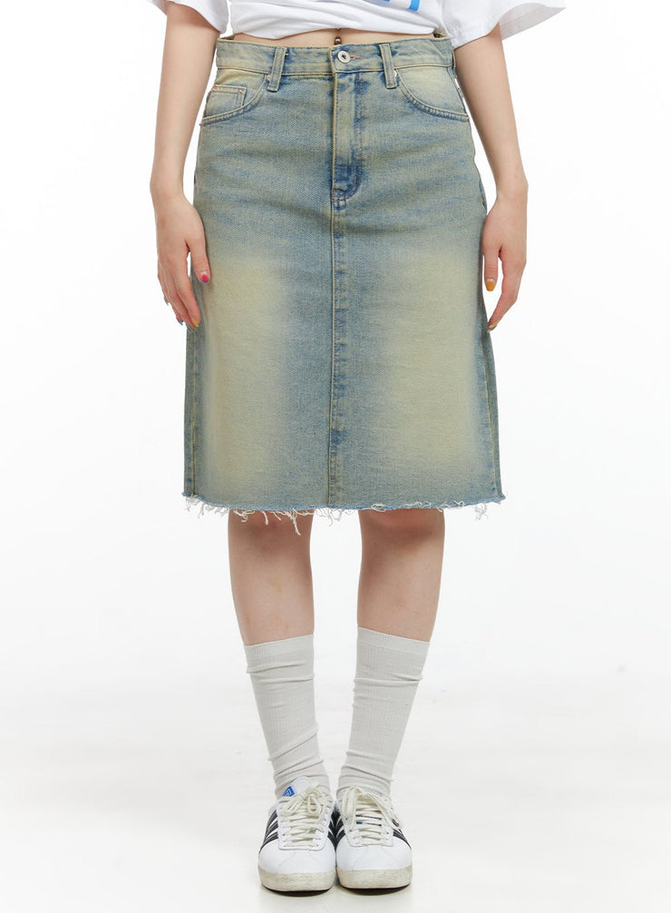 distressed-denim-midi-skirt-cg409 / Blue