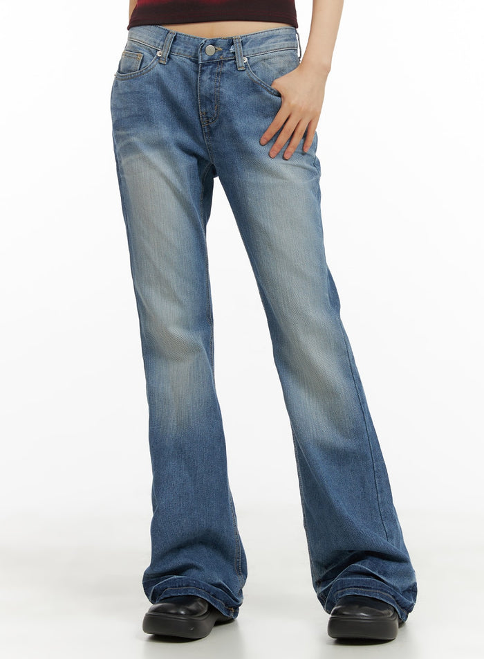 washed-low-waist-bootcut-jeans-ca412 / Blue