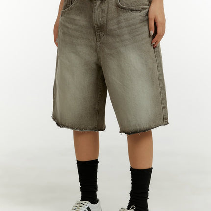 destroyed-hem-bermuda-jorts-cy409 / Brown