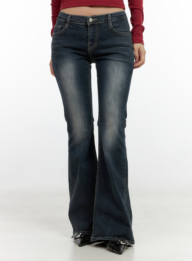 ingrid-low-rise-washed-flared-denim-jeans-cn404 / Dark blue