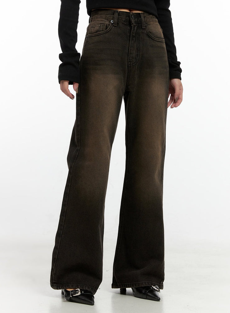 naya-washed-cotton-wide-leg-jeans-cn408 / Dark brown