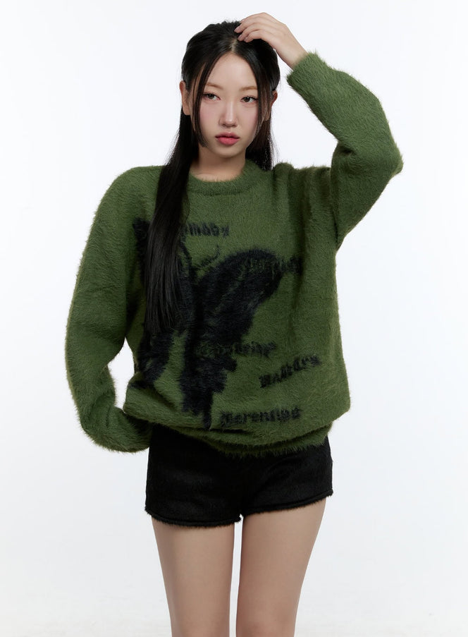 angora-blend-graphic-sweater-cd424 / Dark green