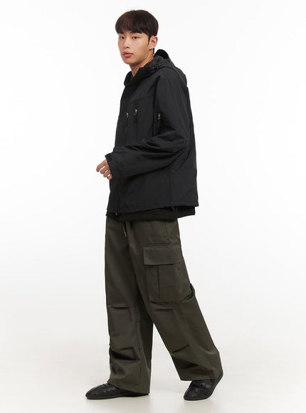 Men's Pintuck Wide-Leg Cargo Pants (Dark green) IF521