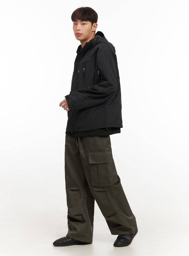 Men's Pintuck Wide-Leg Cargo Pants (Dark green) IF521