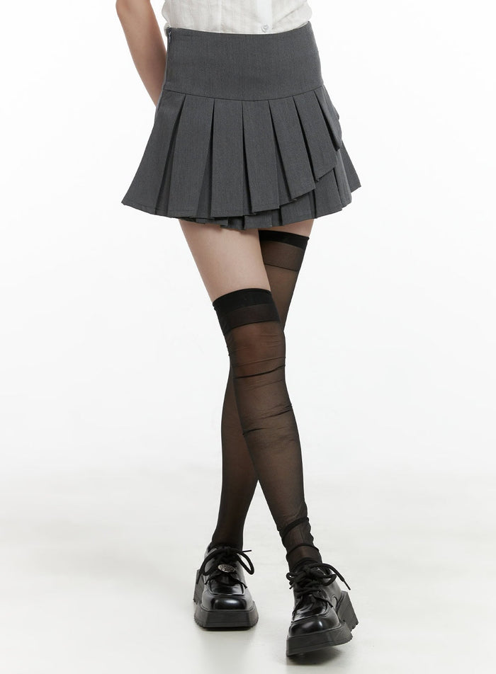 unbalanced-pleated-mini-skirt-cl412 / Gray
