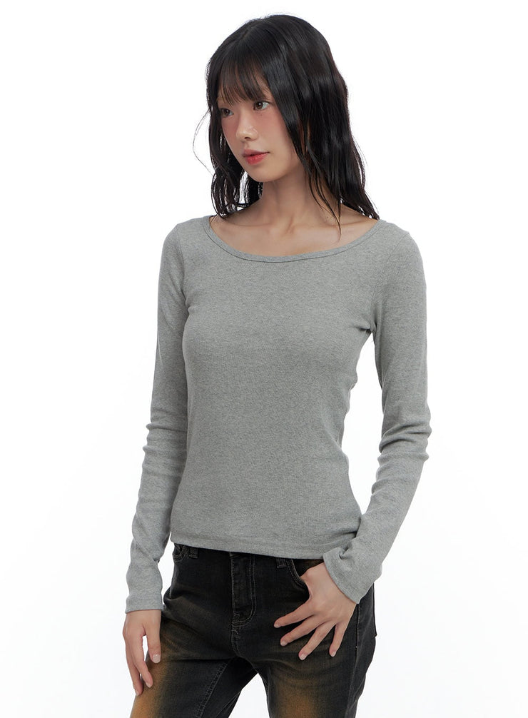 basic-slim-fit-u-neck-t-shirt-cs420 / Gray