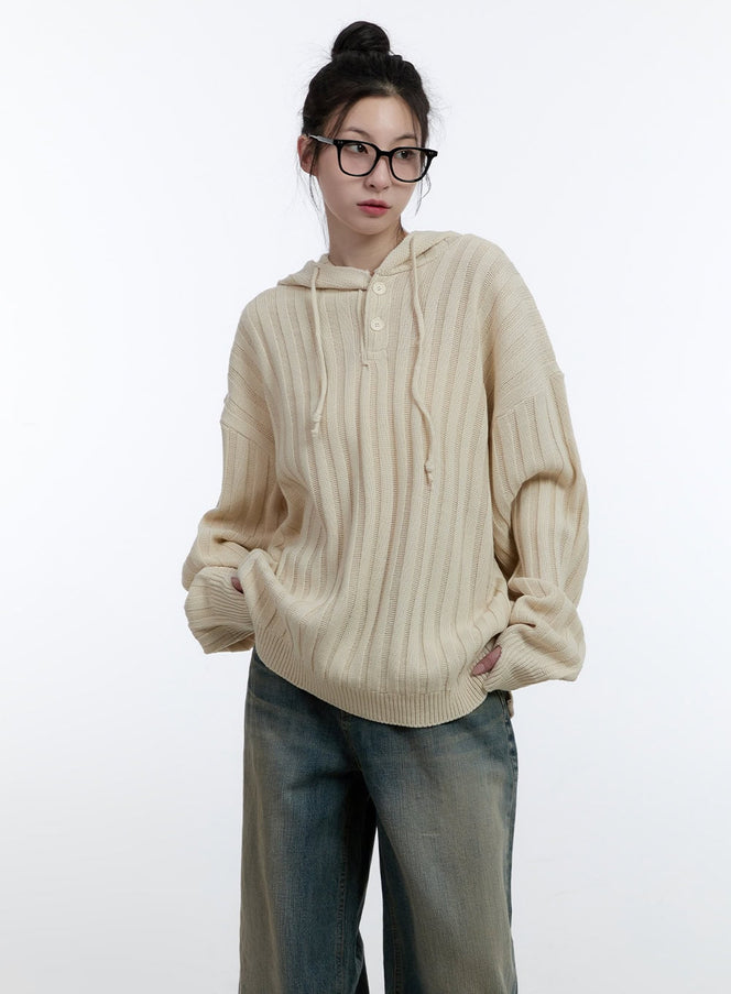 Oversize Ribbed Hooded Sweater CJ522