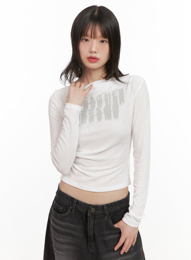 Graphic Slim-Fit Long-Sleeve Crop Top CJ501