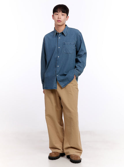 Men's Washed Denim Collared Shirt IM512