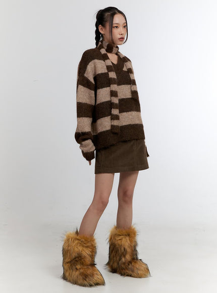 comfy-striped-v-neck-sweater-with-muffler-cn401