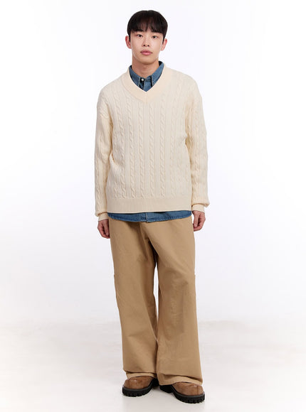 Men's Cable Knit V-Neck Sweater IM512