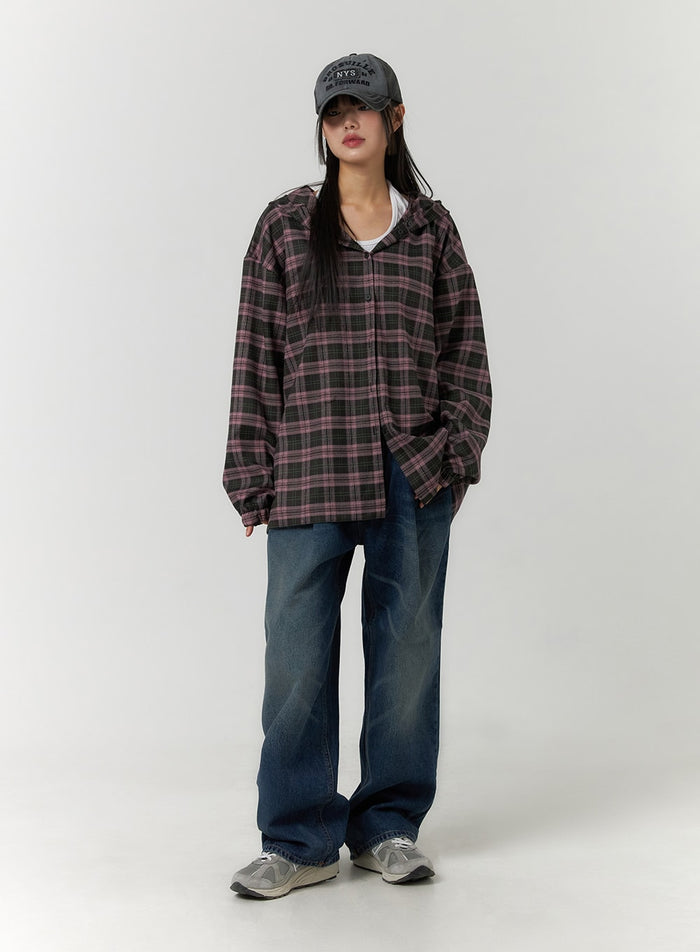 checkered-buttoned-hooded-shirt-cf407