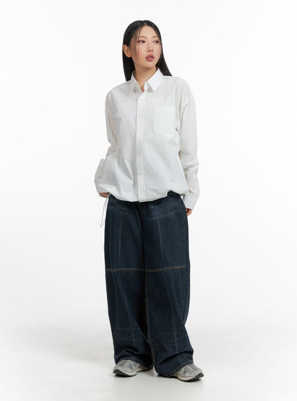 unisex-drawstring-solid-shirt-blouse-cm418