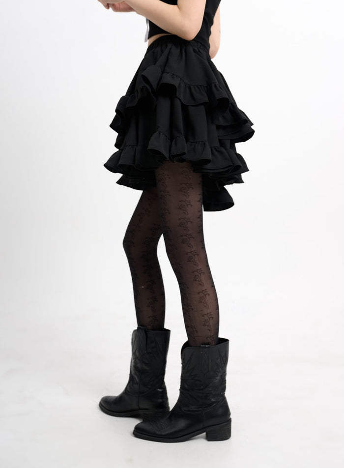 solid-shirred-ruffle-hem-mini-skirt-cm415