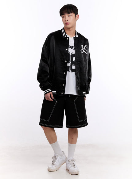 Men's Glossy Leather Varsity Jacket IM512