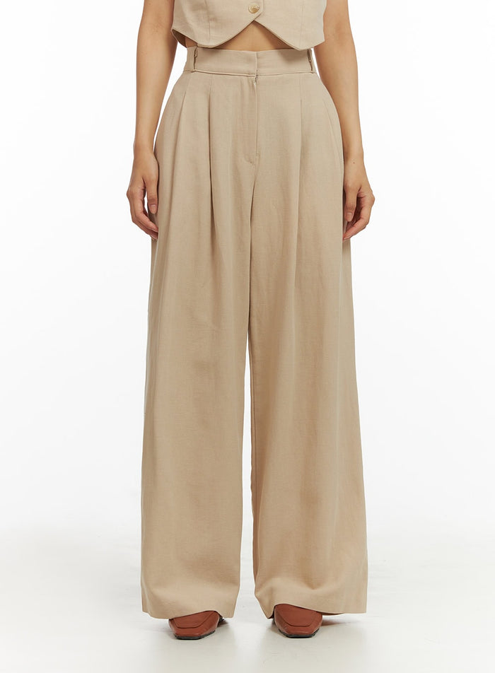 linen-wide-fit-trousers-iu412 / Beige