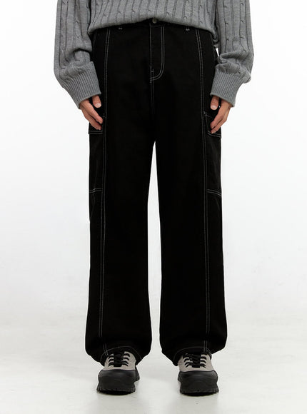 mens-cargo-stitch-wide-fit-pants-in411 / Black