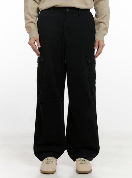 mens-wide-fit-cargo-pockets-cotton-pants-id413 / Black