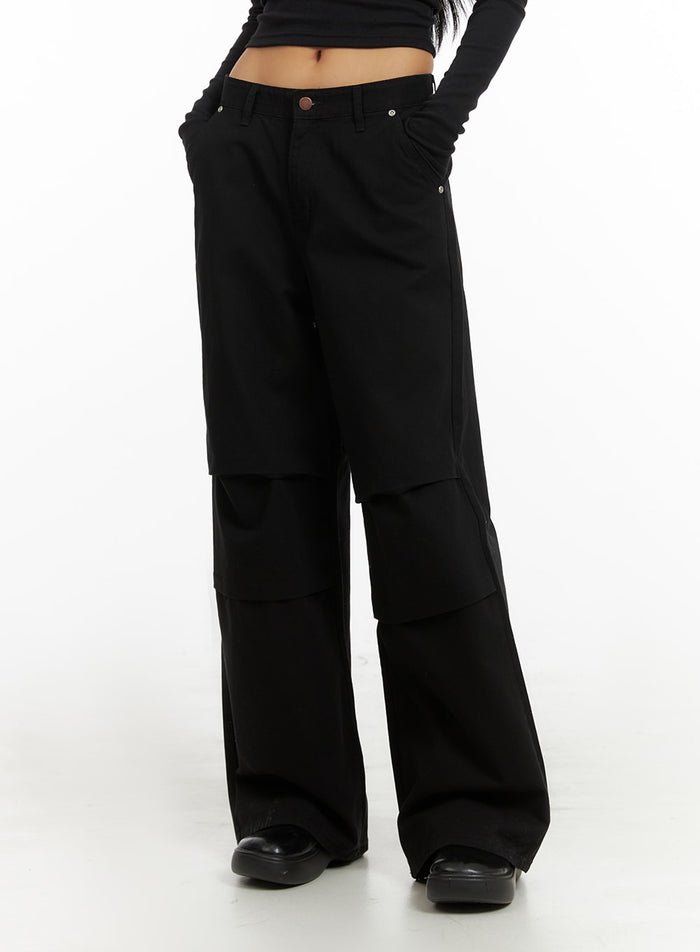 pintuck-wide-leg-trousers-ia417 / Black