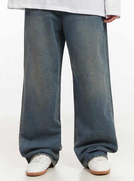 Men's Washed Wide-Leg Jeans IF517