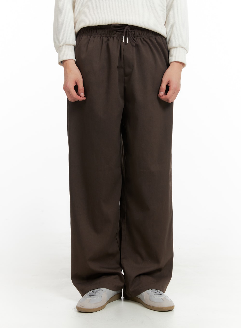 mens-banded-wide-leg-trousers-ia401 / Brown