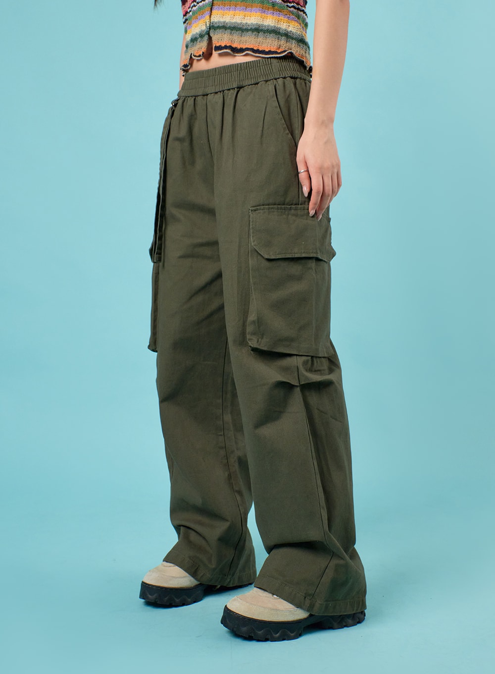 cargo-wide-leg-pants-ij430 / Dark green
