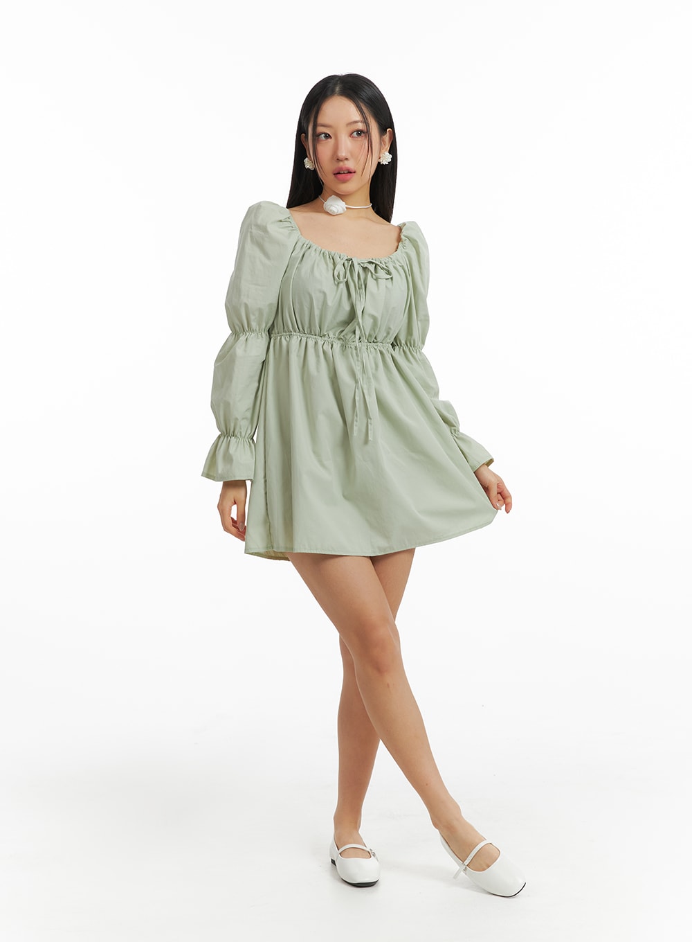 puff-sleeve-a-line-mini-dress-im404 / Mint