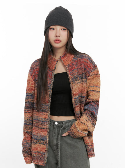 oversized-knit-zip-up-sweater-in415 / Orange