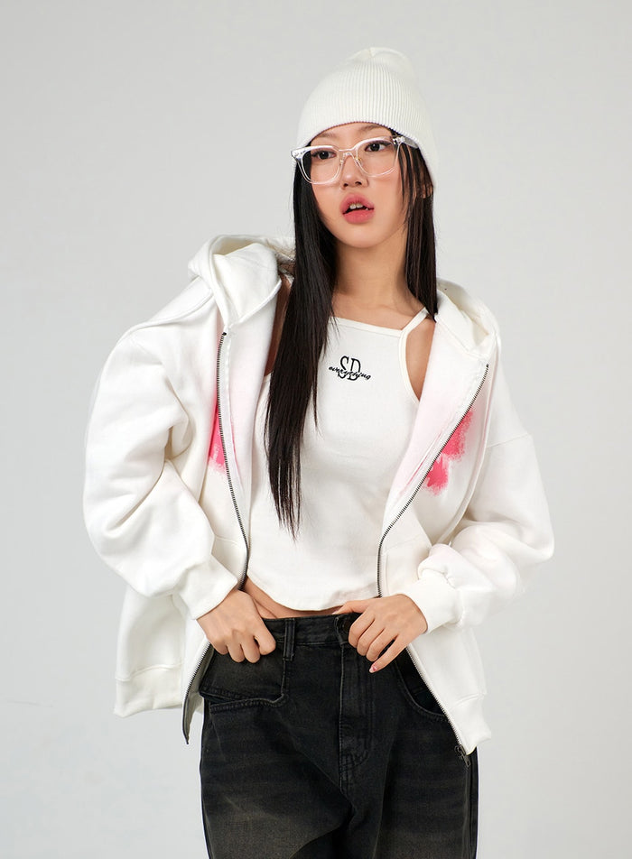 graphic-oversized-zip-up-hoodie-ij302 / White