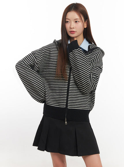 Stripe Zip-Up Hooded Cardigan IM514