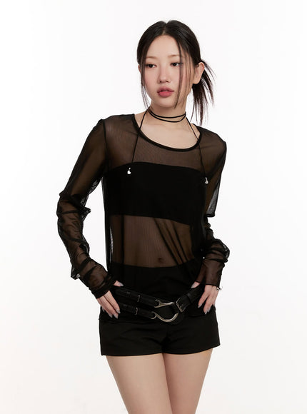 Sheer Long-Sleeve Layering Top CM510